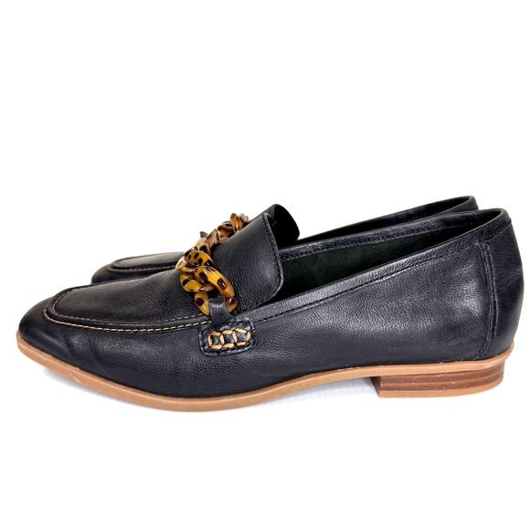 CLARKS Sarafyna Iris Loafer Women's 8 Black Leather Tortoiseshell Preppy Classic - Picture 2 of 8